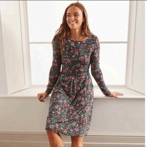 Boden Abigail Dress Jersey Cotton Vibrant Floral Long Sleeves Cottage US 4 /UK 8